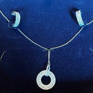 💫 Stauer Open-Circle CZ Pendant & Pavé Hoop Earrings Set – Silver-Tone, Boxed S